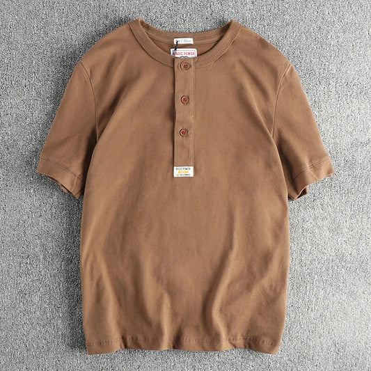 T-Shirt Djerba Col Henry 100% Coton Choco
