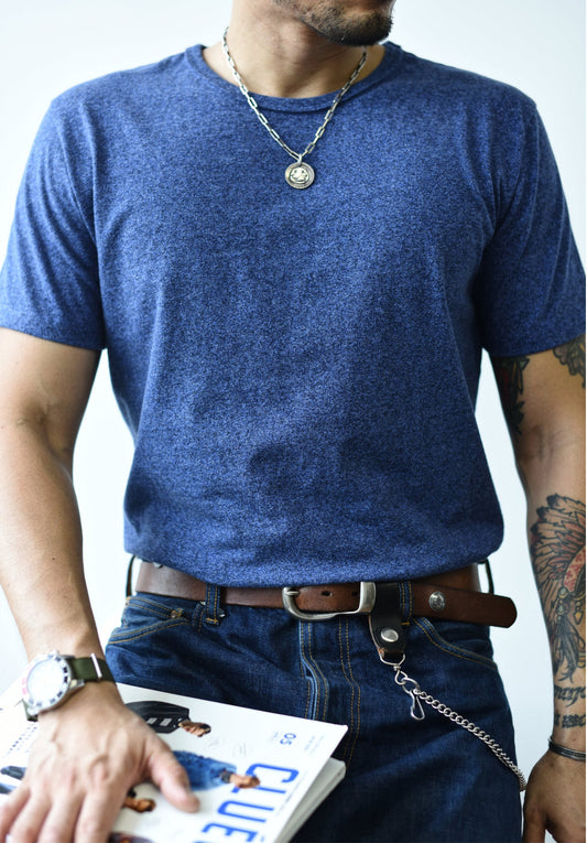 T-Shirt Fuji Chiné 100% Coton Supérieur Bleu  1