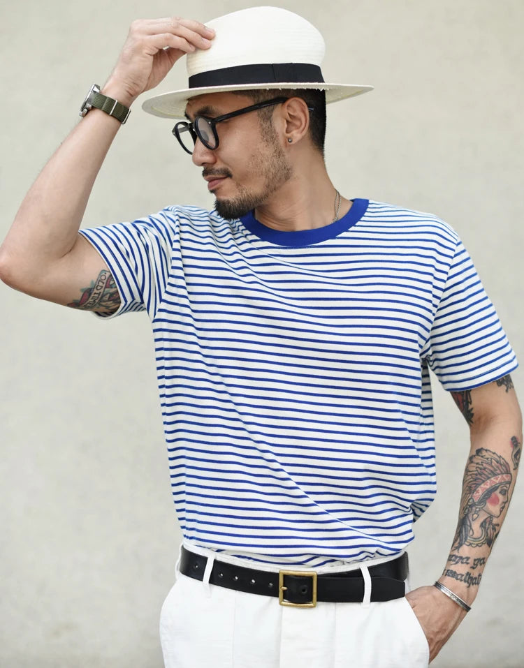 T-Shirt Marinière Bleu 100% Coton Haute Qualité 2