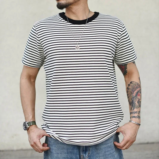 T-Shirt Marinière Noir 100% Coton Haute Qualité