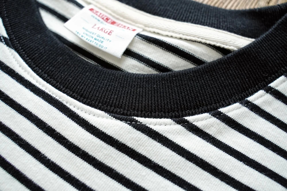 T-Shirt Marinière Noir 100% Coton Haute Qualité Détails Col