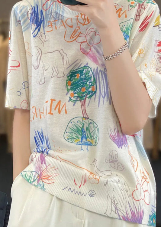 T-shirt with colorful drawings, soft fit and half sleeves, perfect for casual wear | SuzzaneMarket