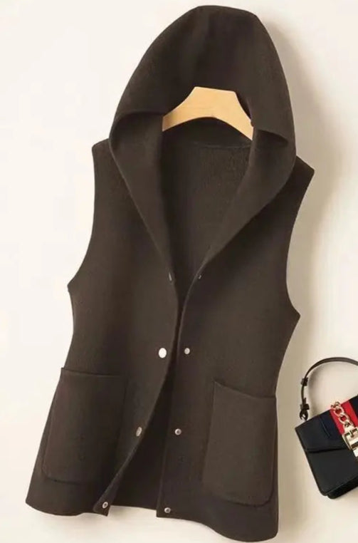 Veste Tissage Laine LENI en marron avec capuche et poches | SuzzaneMarket