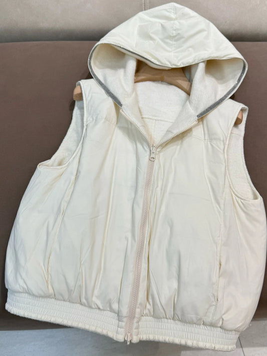 Veste réversible sans manches à capuche, en laine et coupe-vent | SuzzaneMarket