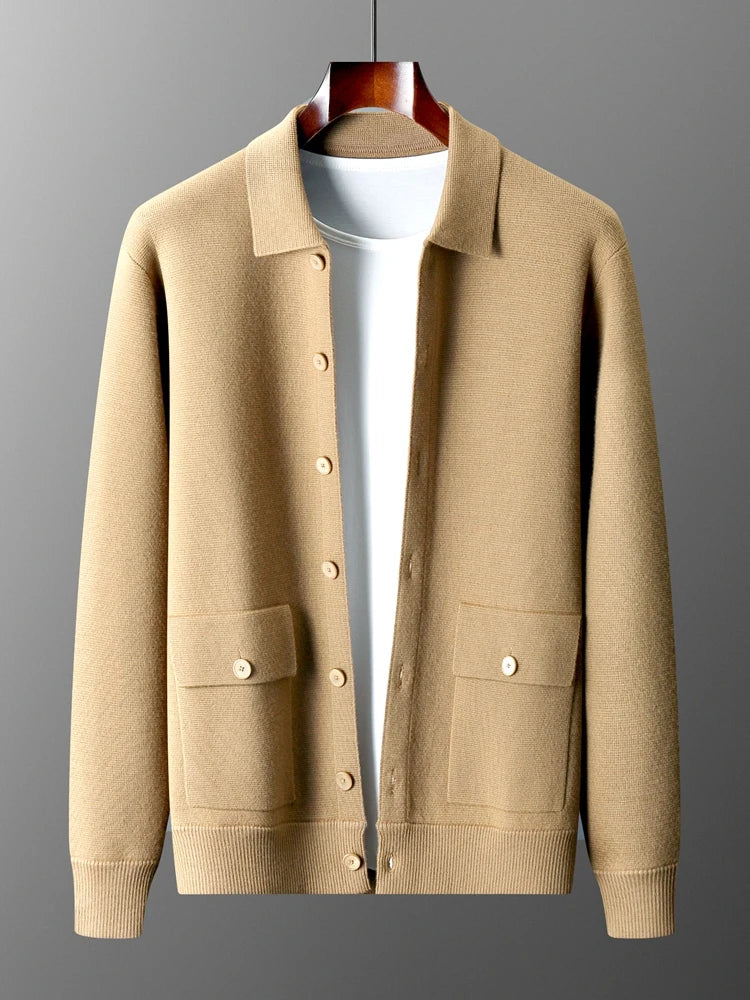 Veste Cardigan Busan 100% Laine Fine Beige Présentation 