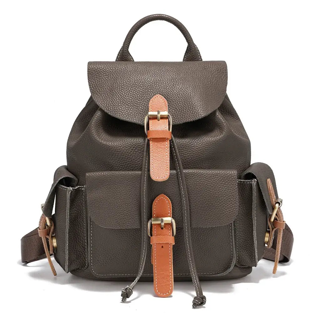 Sac à dos cuir grainé CAMPER en marron avec poches extérieures, excellent pour le camping - Suzzanemarket.