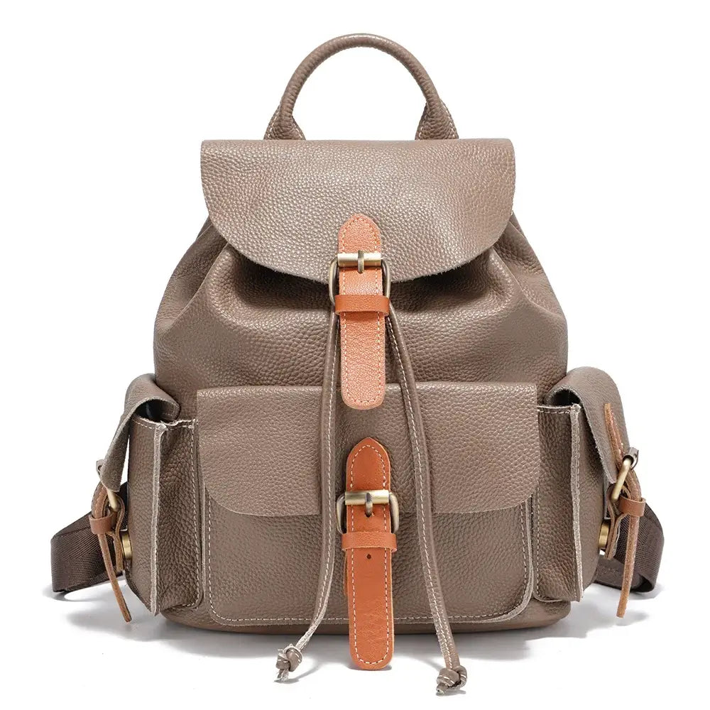 Sac à dos cuir grainé de CAMPER en beige, avec poches extérieures et grande poche intérieure - Suzzanemarket.