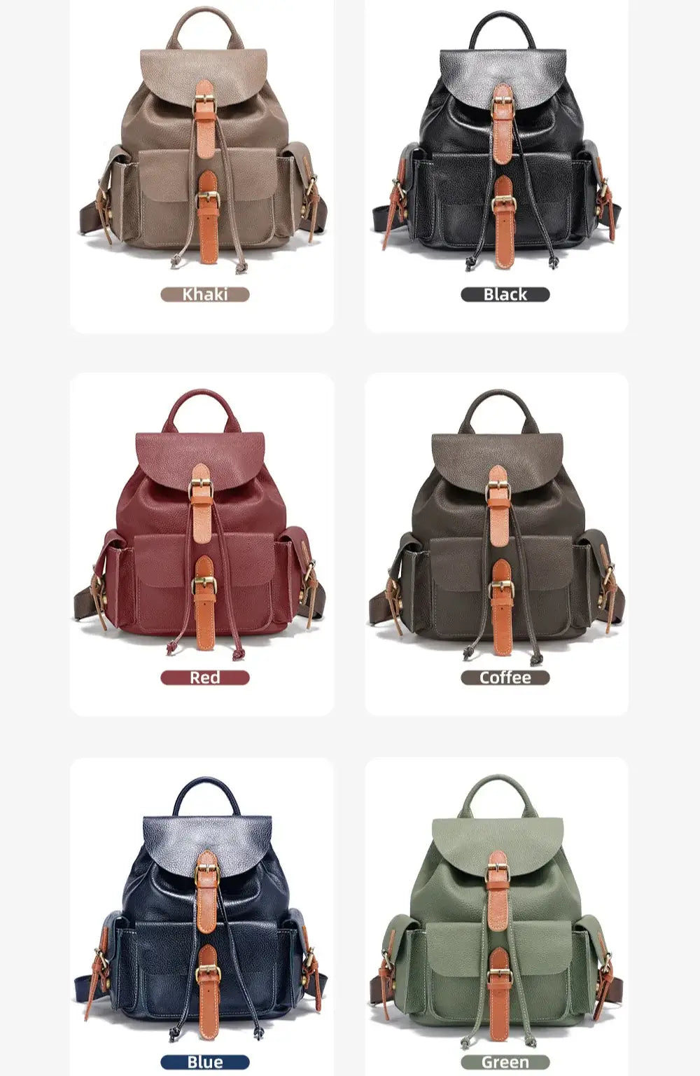 Sac à dos en cuir grainé CAMPER disponible en 6 couleurs chez Suzzanemarket, avec poches extérieures et grande poche intérieure.