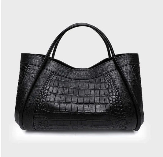 Grand Tote Cuir Croco en noir, sac cabas spacieux en cuir croco avec double anse, SuzzaneMarket.