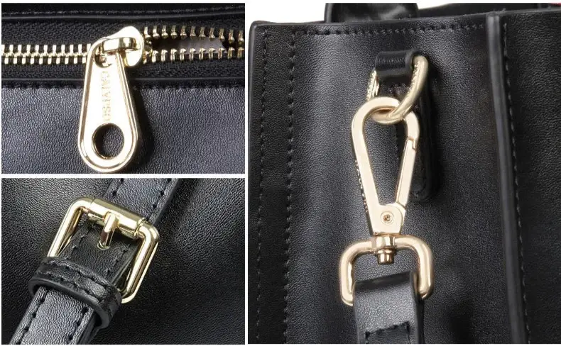 Sac Tote Cuir Lisse -FARA- détails des fermetures et sangles, SuzzaneMarket, cuir pleine fleur, luxe, 4 couleurs.