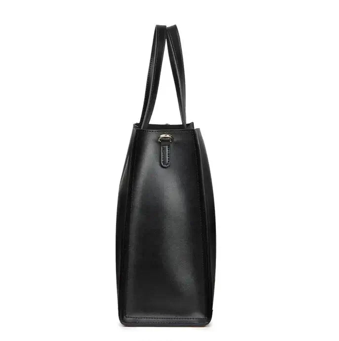 Sac Tote Cuir Lisse FARA noir, cuir pleine fleur, double poignée, design élégant - SuzzaneMarket.