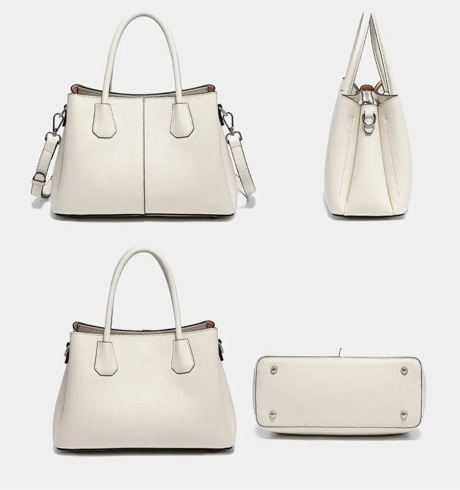 Sac tote cuir grainé MILES, cabas organisé avec grandes poches, anses, bride d'épaule, fermeture zipper, coloris beige.