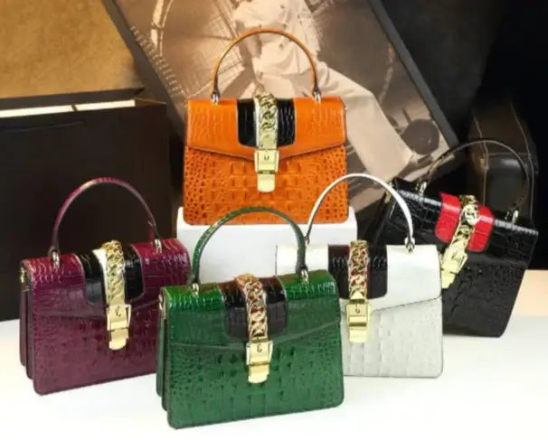 Sac Messenger Cuir Croco -THAU- dans 5 couleurs, cuir pleine peau, style vintage, SuzzaneMarket.