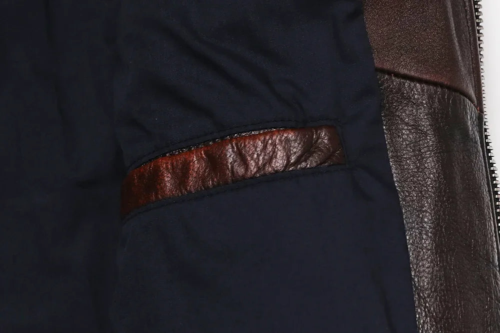 Blouson Springfield Cuir de Vache Marron détails Poche Intérieure